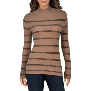 Sutton Studio pure cashmere pullover mock turtle neck sweater brown stripe Small